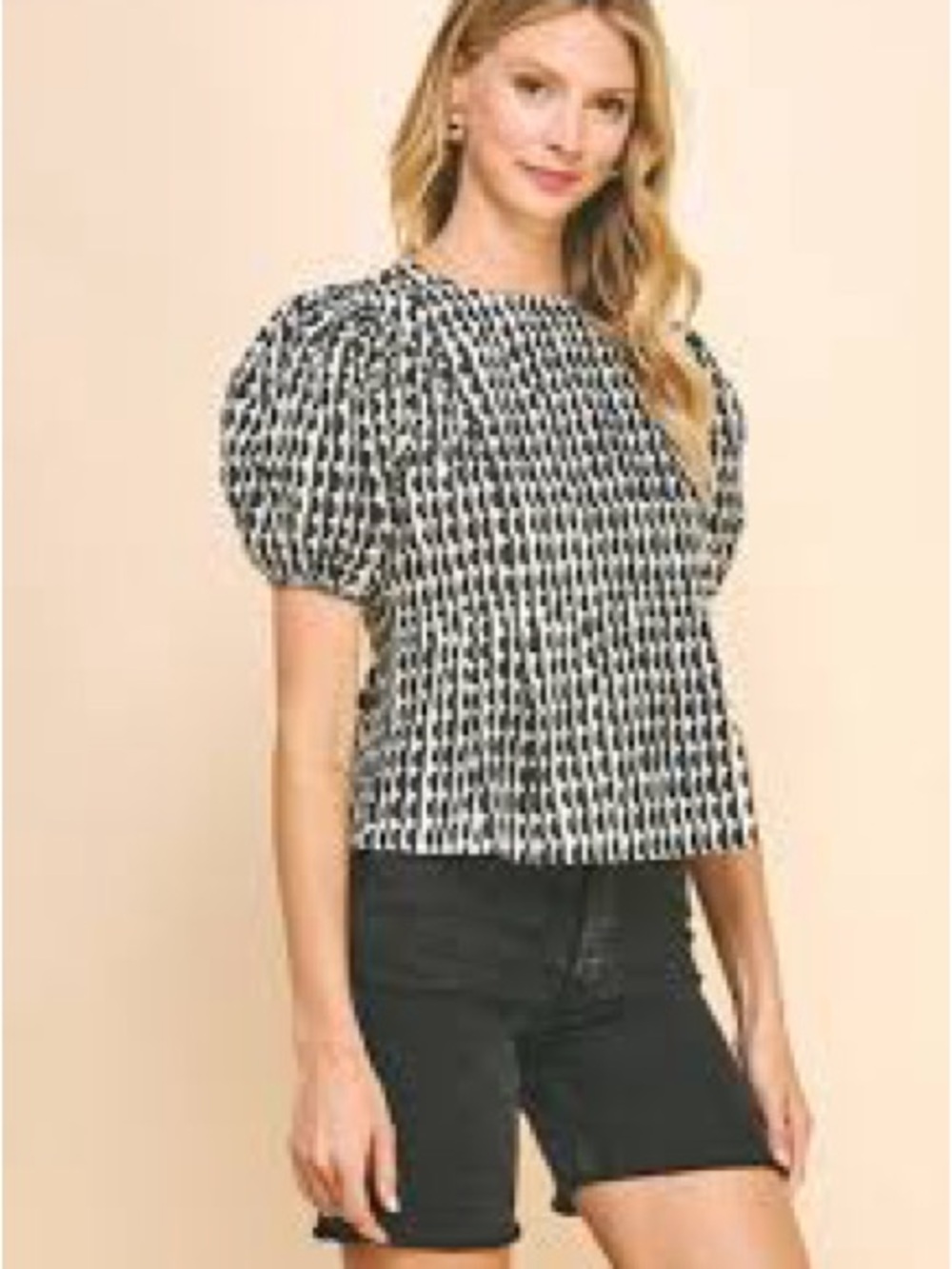 NWOT Pinch Monochrome Patterned Puff Sleeve Blouse Size L - Picture 5 of 10